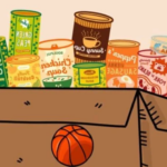 cardboard box full of canned food